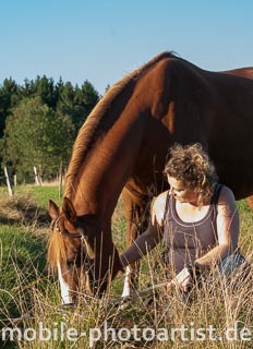 Pferd mit Frauchen in der Sonne